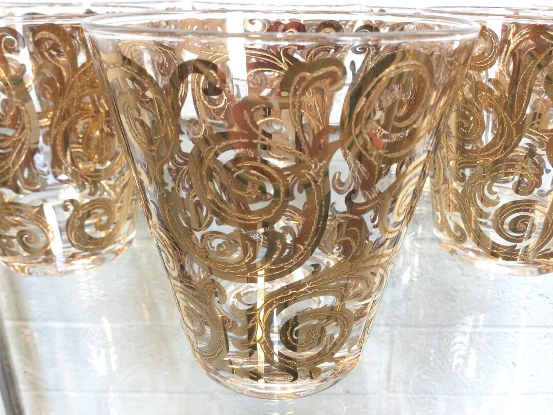 Culver Barware 22K Gold Baroque Scroll Double Old Fashioned Glasses Set