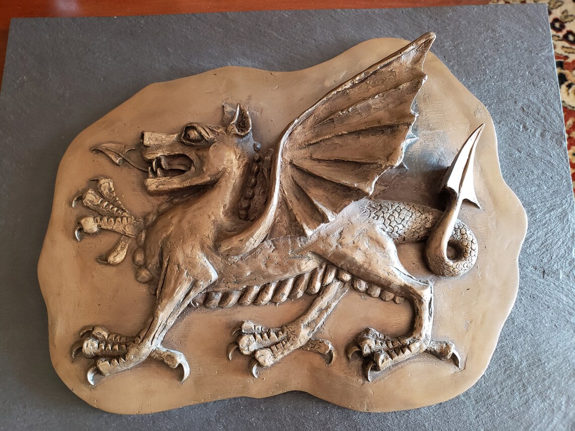 Welsh Dragon Bronze Wall Plaque on Slate Stone / High Relief Etsy