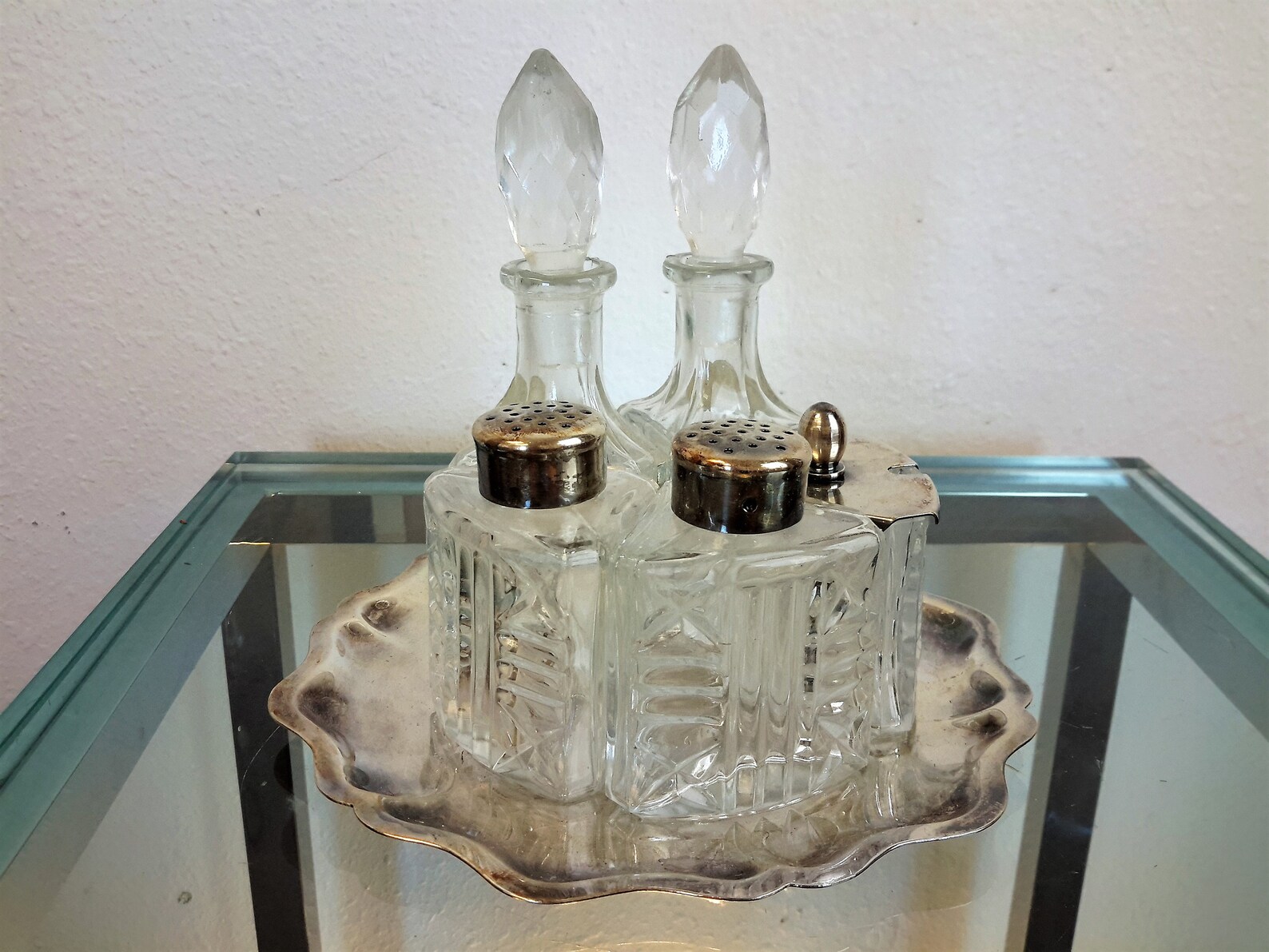 Italian Lead Crystal Cruet Set & Tray / 5 Piece Set / Lead Etsy