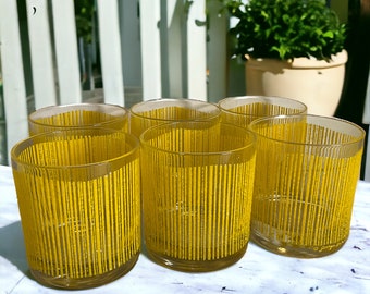 Georges Briard Barware Icicle Yellow Double Old Fashioned Glasses Set of 6 ~ Mid Century Modern Barware ~ Summer Barware ~ VintageSouthwest