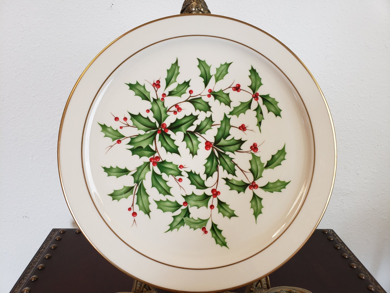 Lenox Christmas Holly and Berry Platter / 24K Gold Trim Large Etsy
