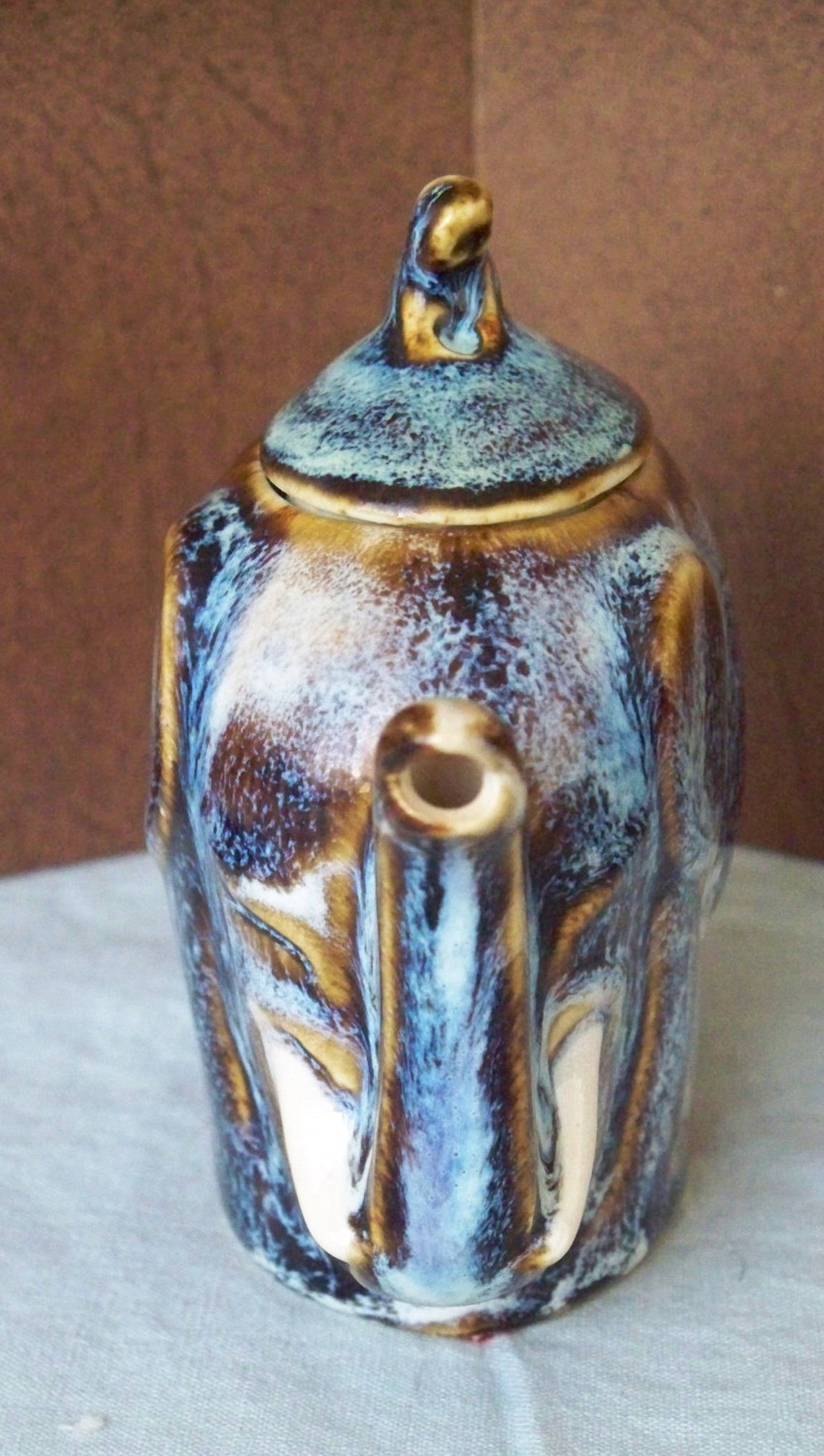 Vintage Elephant Teapot With Monkey Rider Blue & Brown High Etsy