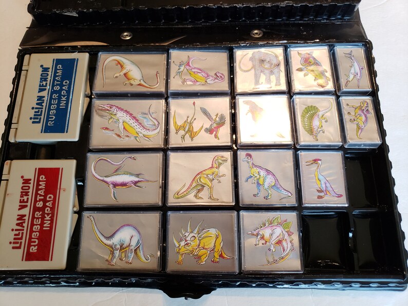 Vtg Lillian Vernon Dinosaur Ink Stamp Set / 17 Rubber Stamps Etsy