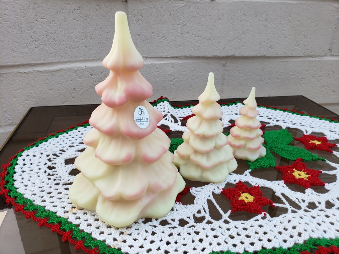 Fenton Burmese Glass Christmas Trees Set of 3 / USA Made Glass