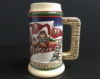 Budweiser Clydesdale Holiday Beer Stein New in Box ~ Anheuser-Busch Grant's Farm 1998 Christmas Stein ~ Beer Drinker Gift ~ VintageSouthwest