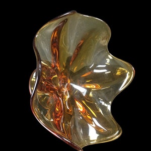 Viking Glass Amber Compote ~ Mid Century Modern 6 Petal Crimped Glass Pedestal Fruit Candy Bowl ~ American Art Glass ~ VintageSouthwest image 6