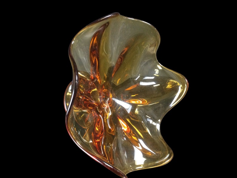 Viking Glass Amber Compote ~ Mid Century Modern 6 Petal Crimped Glass Pedestal Fruit Candy Bowl ~ American Art Glass ~ VintageSouthwest image 6