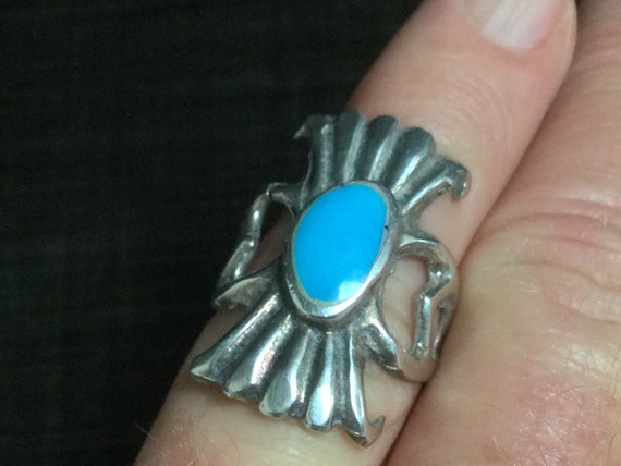 Turquoise Ring Cast Sterling Silver Size 6 1/2 ~ … - image 3