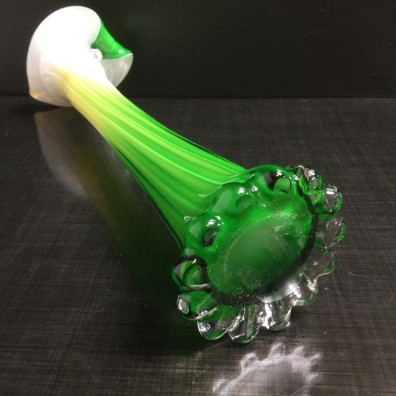 Blown Glass Vase ~ Murano Style Green & Yellow Jack in the