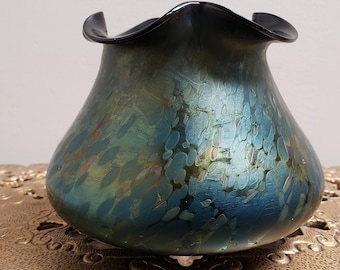 Antique Loetz Art Glass Vase: Bohemian Iridescent Blown Glass