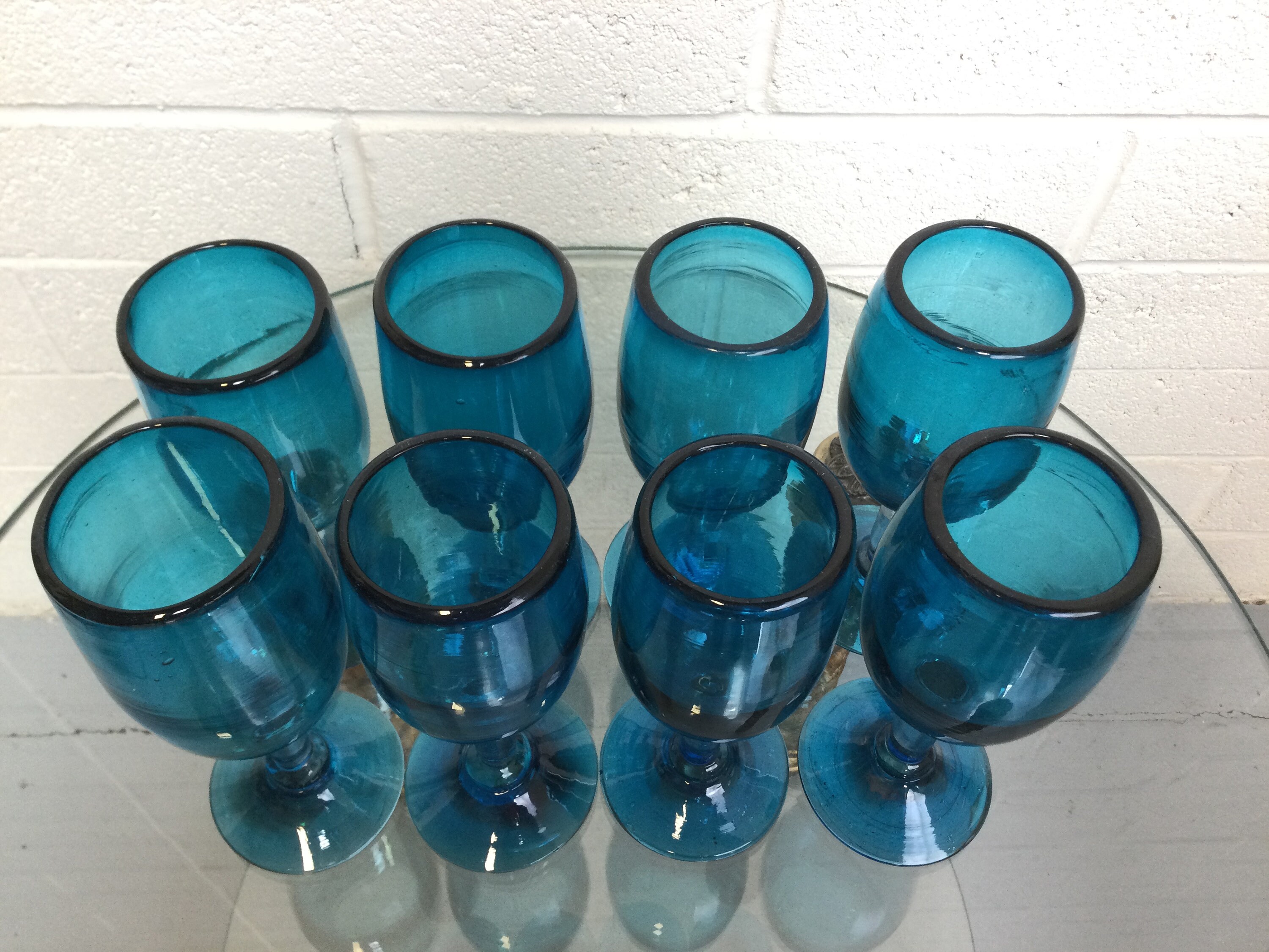Vintage Aqua Blue Wine Glasses: Set of 8 Hand Blown Barware Goblets; Read  Description; Vintagesouthwest - Etsy