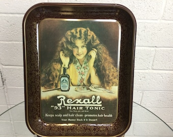 Vintage Rexall Hair Tonic Tray ~ Metal Tray Litho Rexall ~ Vanity Makeup Table Decor ~ 13" x 10" Vintage Tray ~ Vintagesouthwest