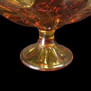 Viking Glass Amber Compote ~ Mid Century Modern 6 Petal Crimped Glass Pedestal Fruit Candy Bowl ~ American Art Glass ~ VintageSouthwest image 4
