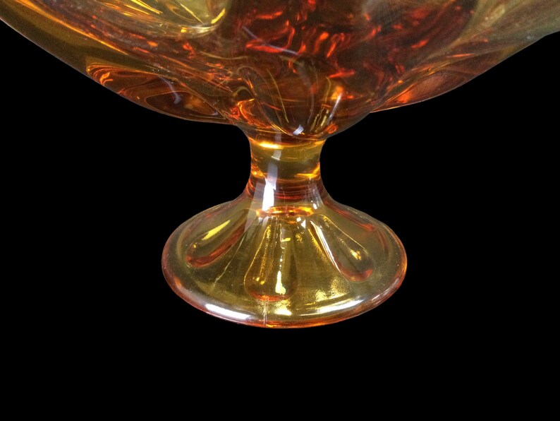 Viking Glass Amber Compote ~ Mid Century Modern 6 Petal Crimped Glass Pedestal Fruit Candy Bowl ~ American Art Glass ~ VintageSouthwest image 4