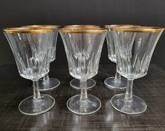 Hollywood Regency Barware 6oz Gold Rimmed Wine Glasses Set of 4 ~ Mid Century Tiffin & Lenox Style Barware  ~ VintageSouthwest