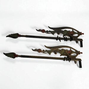 Antique Cast Iron Curtain Rods ~ Art Nouveau Expandable Swing Arm Curtain Rods ~ 18&quot;- 26 1/2&quot; Wide ~ Floral Wing Design ~ VintageSouthwest