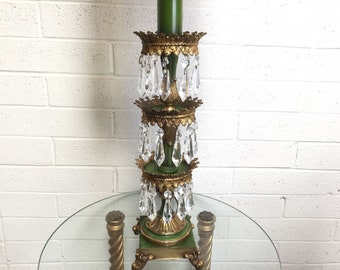 Mid Century Lamp ~ Green & Gold 3 Tiered Drop Prisms Home Lighting ~ Working Hollywood Regency Lamp ~ Shade Not Included ~ VintageSouthwest