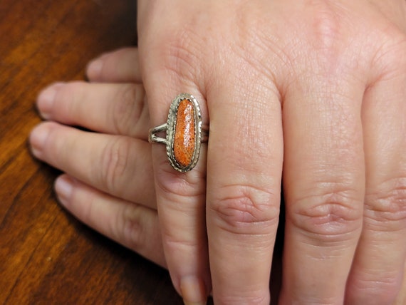 Sterling Silver Coral Statement Ring: Native Amer… - image 2