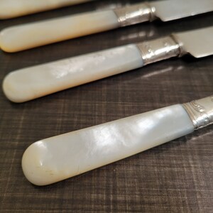Antique Shreve & Co Mother of Pearl Handle Sterling Silver Butter Knife Set of 6 Antique Cutlery Flatware VintageSouthwest image 2