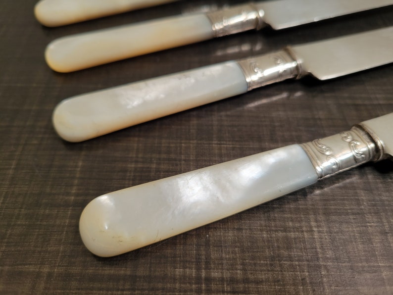 Antique Shreve & Co Mother of Pearl Handle Sterling Silver Butter Knife Set of 6 Antique Cutlery Flatware VintageSouthwest image 2