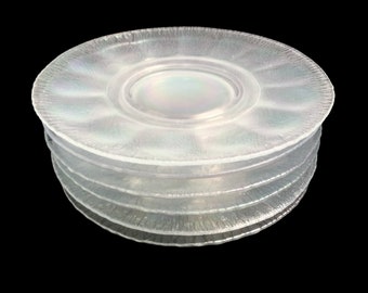 Antique Clear Iridescent Stretch Glass Plates: Set of 6 ~ 8 1/2" Dinner Size Plates; Collectible 1920s Fenton Style Glass