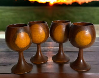 Wooden Barware Wine Goblets Set of 4 ~ Vintage Handcrafted 6oz Wine Goblets ~ Rustic Woodgrain Polished Wood Glasses ~ VintageSouthwest