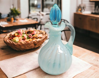 Fenton Glass Cruet ~ Vintage Aquamarine Blue Swirl Opalescent Table Decor ~ Glass Dining & Serving ~ Collectible Fenton ~ VintageSouthwest