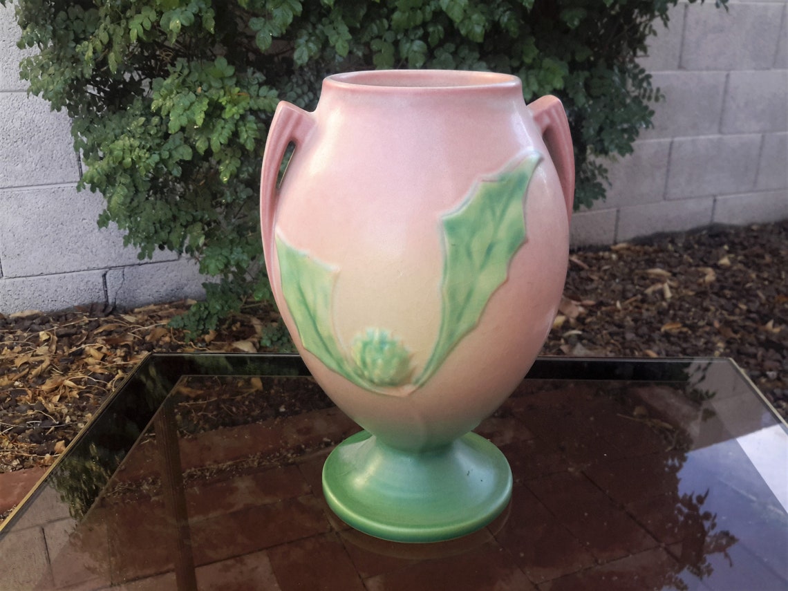 Roseville Pottery Thornapple Vase Design 8209 Blush Green and Etsy