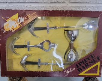 Vintage Deluxe 4 Piece Bar Set / Like New in Box / Triple Plated Chrome / Spoon, Cork Screw, Double Jigger, Can Opener / VintageSouthwest