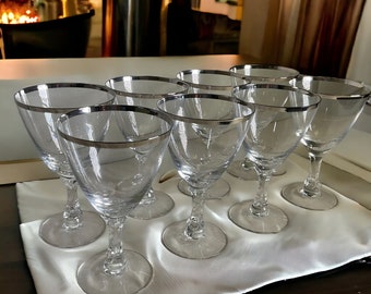 Fostoria Barware Wedding Ring Water Goblets Set of 8 ~ Mid Century Platinum Trim Water or Wine Goblets ~ Wedding Gifts ~ VintageSouthwest JD