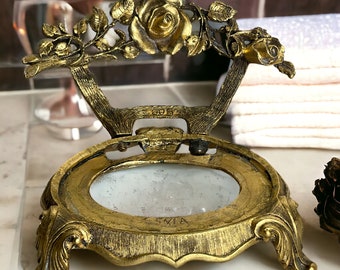 Matson Gold Rose Soap Dish ~ Mid Century Modern Footed Gold Filigree Ormolu Vanity ~ Hollywood Regency Bathroom Decor ~ VintageSouthwest