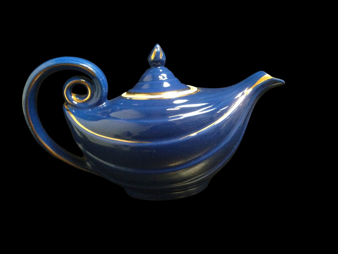 Hall Aladdin Teapot & Lid 0676R Mid Century Cobalt Blue W Gold Trim