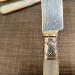 Antique Shreve & Co Mother of Pearl Handle Sterling Silver Butter Knife Set of 6 Antique Cutlery Flatware VintageSouthwest image 3