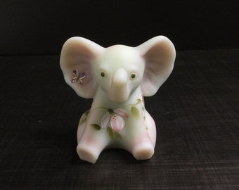 Fenton Glass Lotus Mist Elephant Figurine ~ Hand Painted G Tapia ~ Fenton Critters ~ Collectible Glass ~ Vintagesouthwest