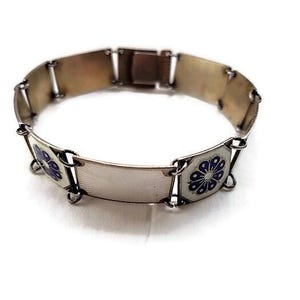 David Anderson Norway Sterling & Guilloche Bracelet / Scandinavia Mid Century Jewelry / Blue White Sterling Link Bracelet / Vintagesouthwest