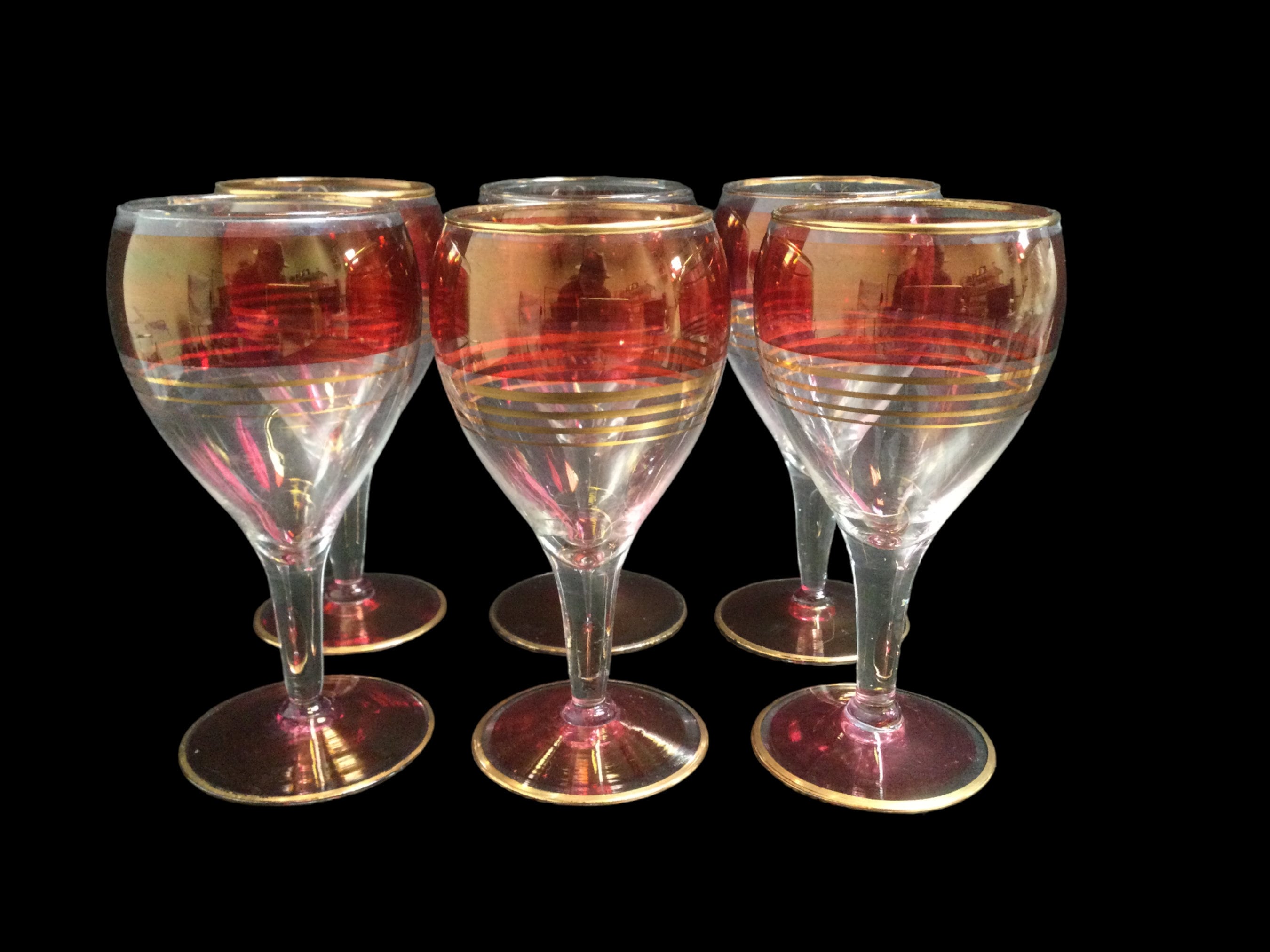 Set of 4 Antique Wine Glasses, French, Gilt, Decorative, Stem Glass, Art  Deco For Sale at 1stDibs