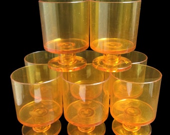 Georges Briard Barware Glasses ~ 1970s Lucite Stemware Set of 8 ~ Amber Color Drinkware 10oz Glassware ~ Made In Israel ~ Vintagesouthwest