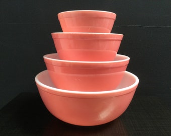 Pink Pyrex Nesting Bowls ~ 1950s Pink Kitchen Mixing Bowls ~ 4pc Set 401, 402, 403 & 404 ~ Pyrex Colorware ~ Wedding Gifts ~Vintagesouthwest