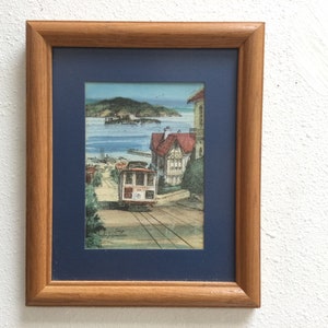 San Francisco Trolley Street Scene Art ~ Watercolor Framed Art Signed Fong ~ Watercolor Print Home Decor Wall Art ~ Vintagesouthwest