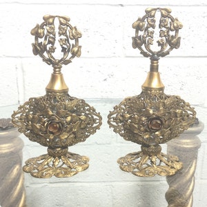 Matson Filigree Perfume Bottles ~ Pair 24K Gold Ormolu Bottles ~ Elegant Vanity Gifts ~ Hollywood Regency Rose Motif Decor ~Vintagesouthwest