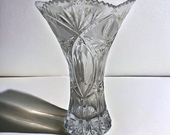Cut Crystal Vase ~ 10" Glass Flower Vase ~ Sawtooth Cut Flared Rim ~ Vintage Home Decor ~ Crystal Gifts ~ VintageSouthwest