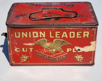 Vintage Tobacco Tin / Union Leader Cut Plug Tobacco Storage Tin / Mens Gift Tobacciana / Vintagesouthwest