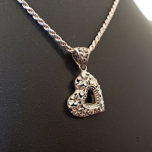 Sterling Silver Filigree Heart Pendant Necklace / Silver Flowered Heart Pendant / Gifts Of Love / Women&#39;s Jewelry Gifts / Vintagesouthwest
