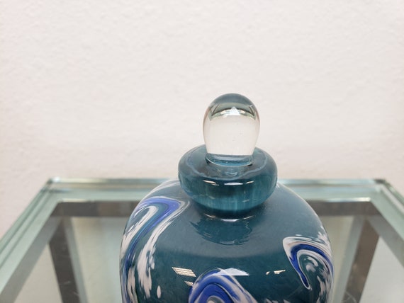 Art Glass Perfume Bottle & Dauber Signed / Ocean … - image 3