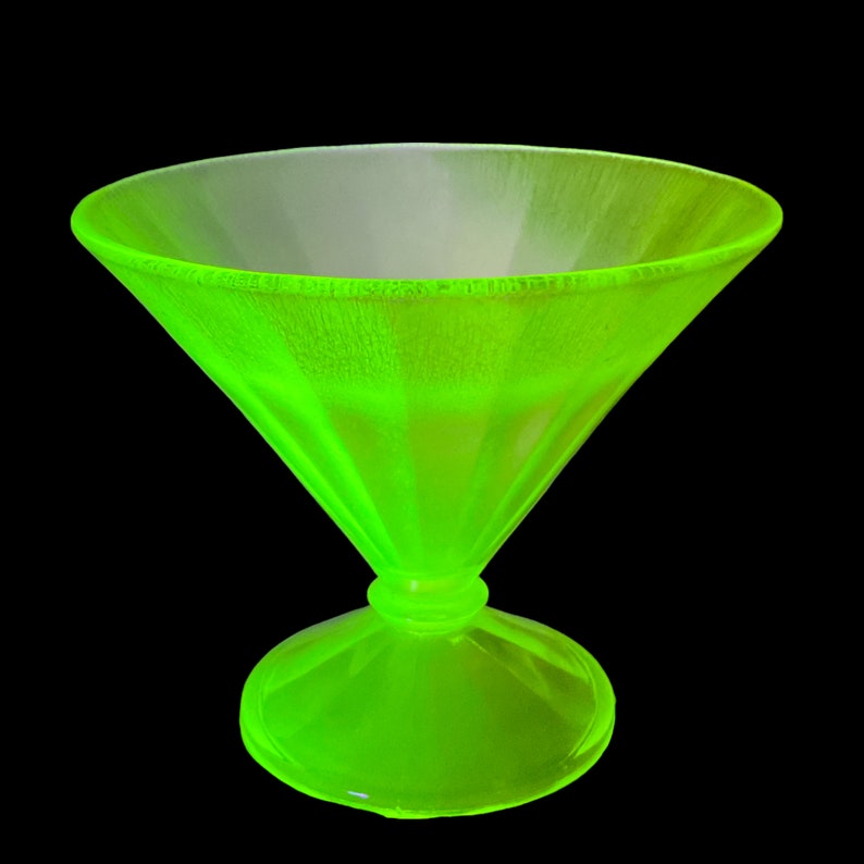 Fenton Barware Vaseline Glass Footed Sherbet Glass 1930s Fenton Yellow Topaz Uranium Glass Desert Cup 4 1/2 Glowing Depression Glass image 1