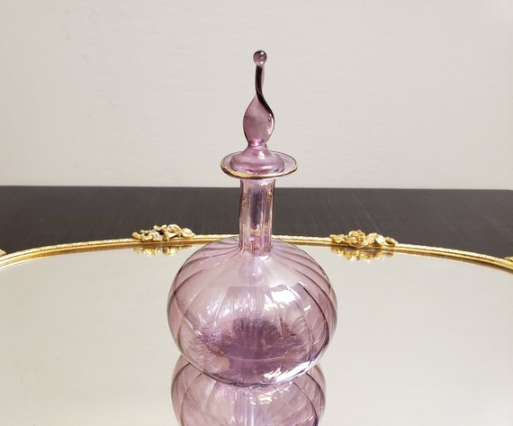 Egyptian Ribbed Glass Bottle & Dauber / Blown Gla… - image 1