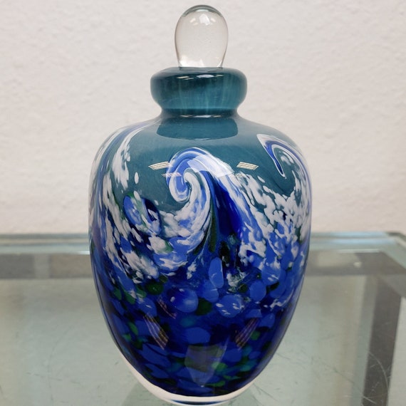 Art Glass Perfume Bottle & Dauber Signed / Ocean … - image 1