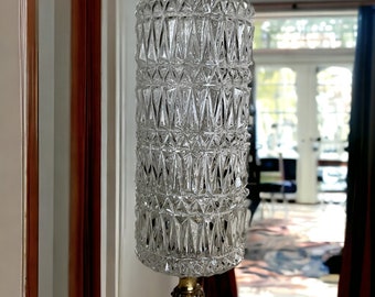 Pressed Glass Swag Lamp Light Fixture ~ Vintage Hollywood Regency Glass & Gold Toned Metal Swag Lamp ~ Luxury Home Lighting ~ Plz Rd Desc