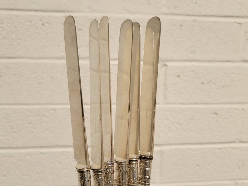 Antique Shreve & Co Mother of Pearl Handle Sterling Silver Butter Knife Set of 6 Antique Cutlery Flatware VintageSouthwest image 8