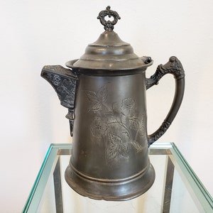 Large Lidded Water Pitcher / Quadruplex Silverplate Coffee Pot / Rustic Farmhouse Kitchen Decor / Repurposed Pitchers / Vintagesouthwest
